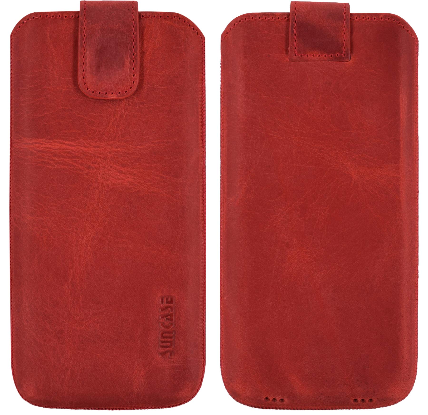 Suncase Custodia in vera pelle *Slim-Edition* compatibile con Gigaset GS195 (con funzione di estrazione e chiusura magnetica), viola antico