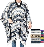 Vista 90 de Artisans Bazaar Poncho tradicional mexicano de Baja para hombres y mujeres, auténtico sarape de Gaban, manta de vaquero Pancho Jorongo rojo - rosa