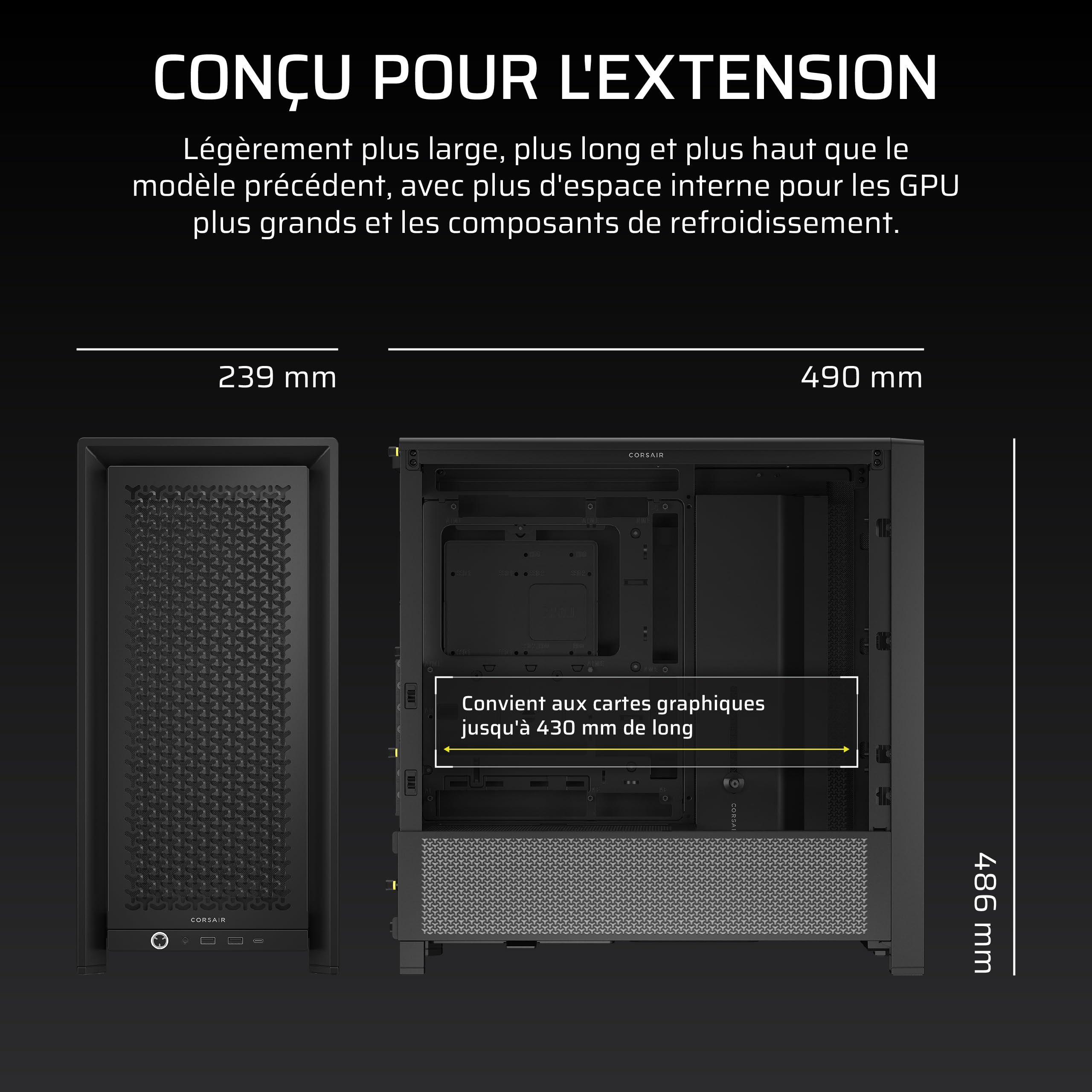CORSAIR Frame 4000D RS Boîtier Modulaire PC De Taille Moyenne – 3X Ventilateurs RS, Système De Supports Infinirail, Convient Plusieurs Radiateurs 360mm, Compatible avec Cartes Mères Inversée – Noir