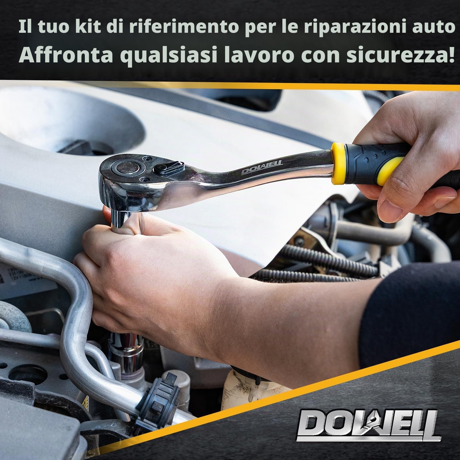 DOWELL 82-Piece Professional Socket & Bit Set | 1/4" & 1/2" Drive Ratchet Set | 72-Dent Ratchet Maniglia | Torx resistente alle manovre & Impact Hex Set | Set di chiavi combinate