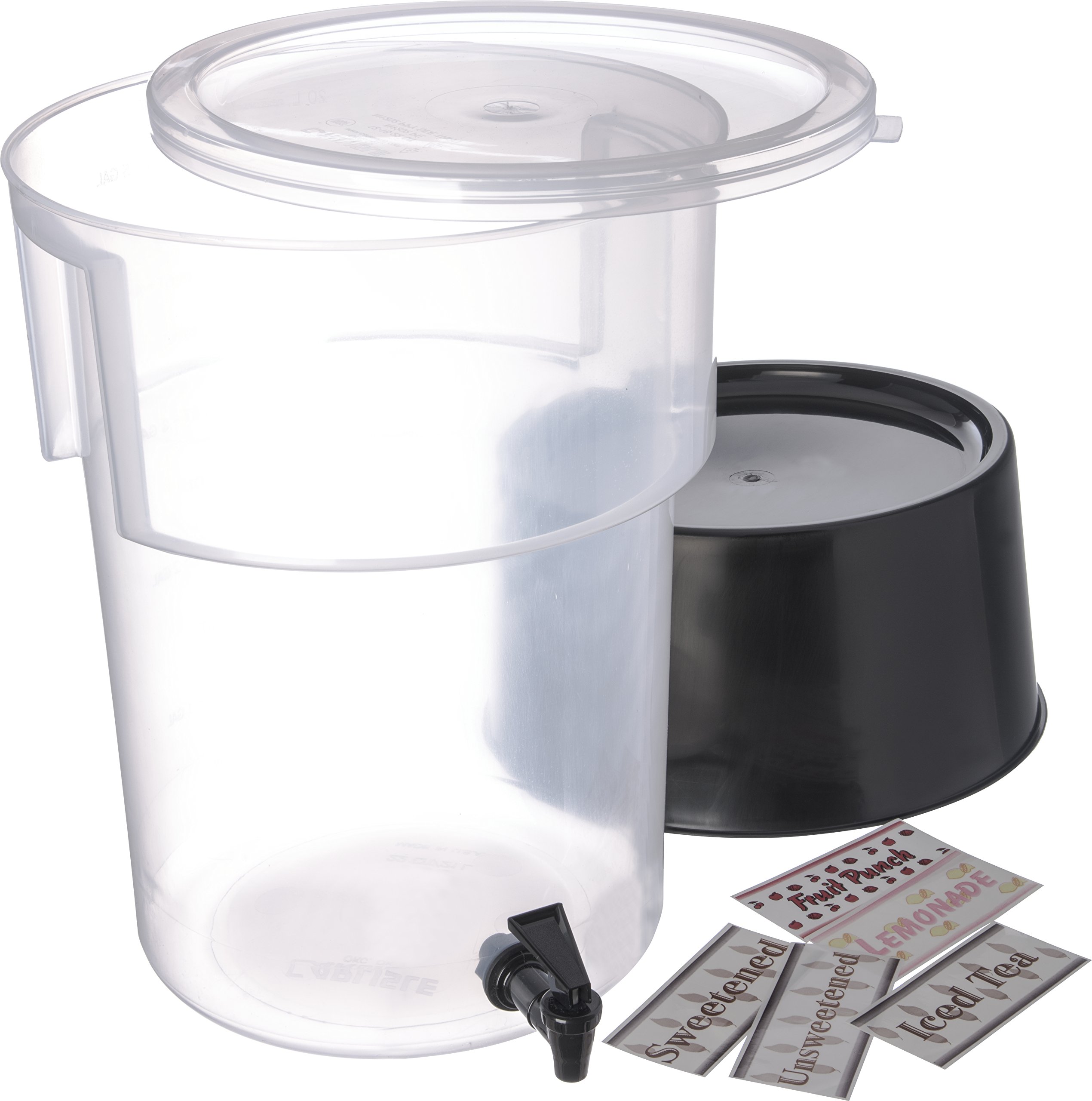 Photo 1 of Carlisle FoodService Products Round Beverage Dispenser, Durable Drink Dispenser with Spigot and Sturdy Base for Catering, Events, and Parties, Plastic, 5 Gallons, Black