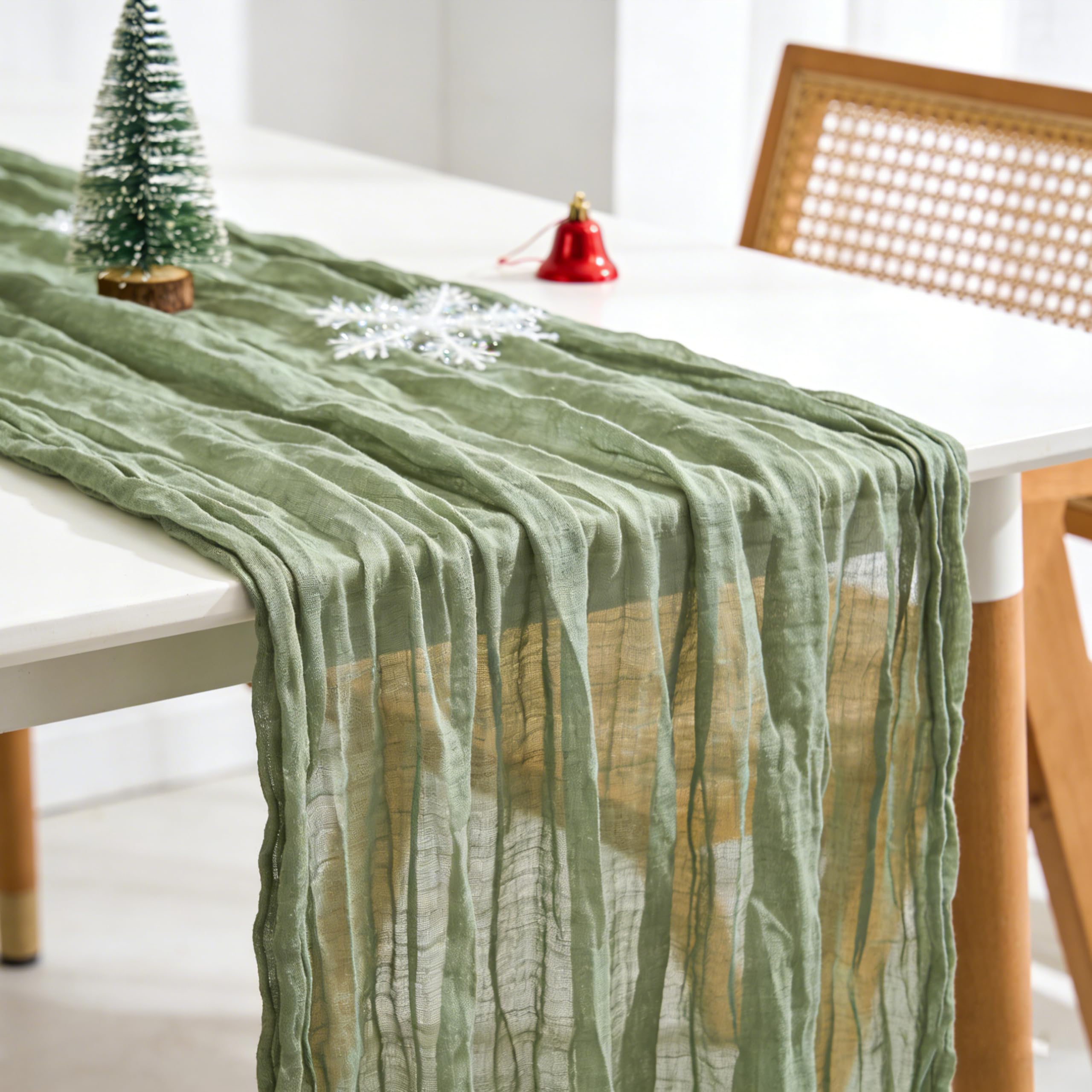 sxvblly Sage Green Cheesecloth Table Runner 90×300cm Boho Gauze Rustic Spring Easter Table Runner for Baby Shower Wedding Decorations Bridal Shower Birthday Party Tea Party Decorations(10Ft) — image 1