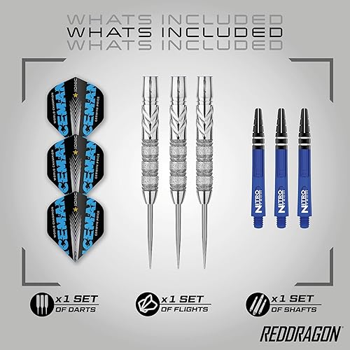 Miniatura 2 de RED DRAGON Gerwyn Price Element - Juego de dardos de tungsteno (0.85 oz) con vuelos y tallos