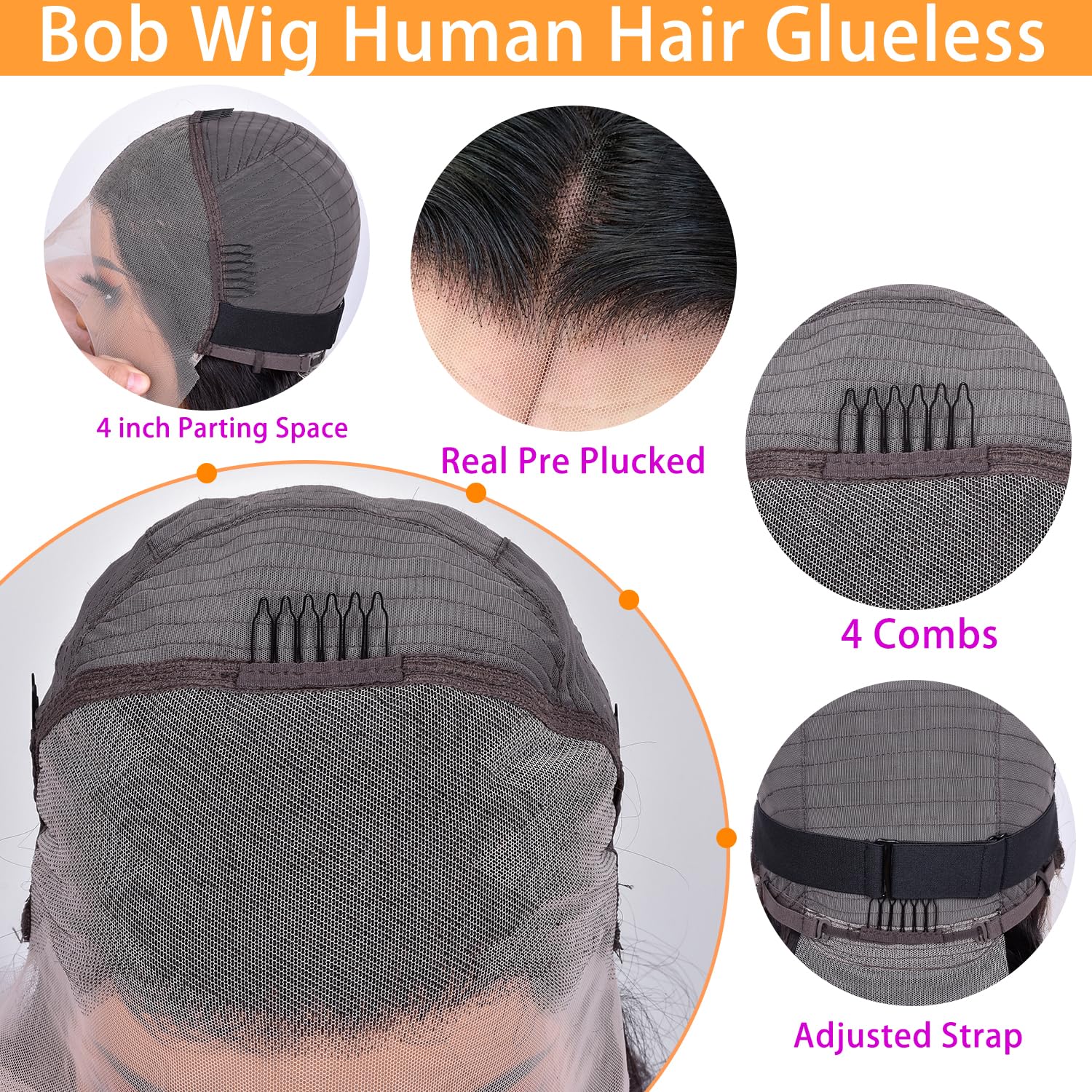 RunM Bob Wig Human Hair 14 inch 13x4 HD Frontal Lace Wig 150% Density Straight Short Bob Wigs for Women Glueless Bob Lace Front Wigs Human Hair Natural Black (14 inch)