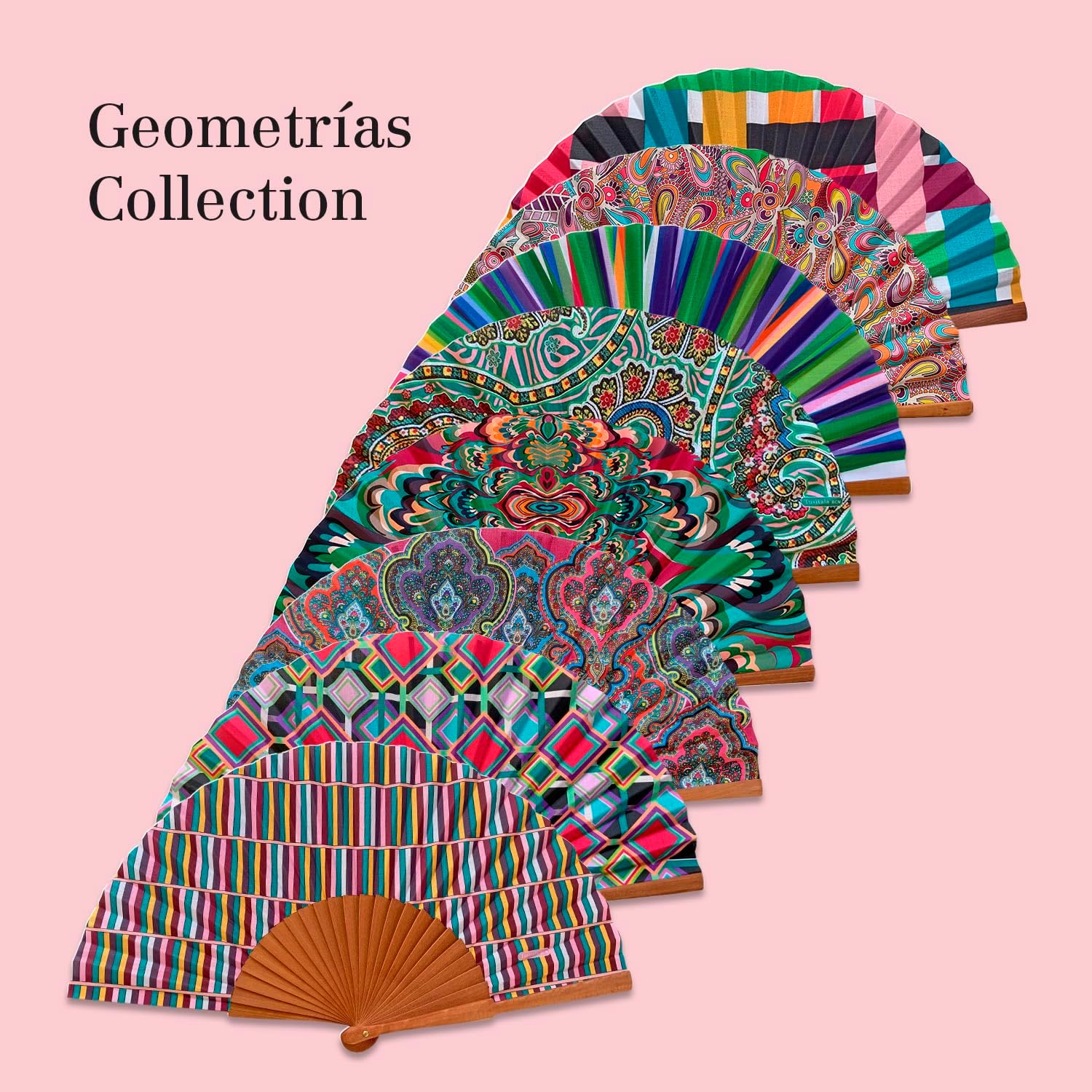 Stripes Hand Fan | Handcrafted Spanish Hand Fan | Cotton Fabric and Wood | Includes Protective Jute Cotton Bag | Authentic Gift | 23cm - 9”.