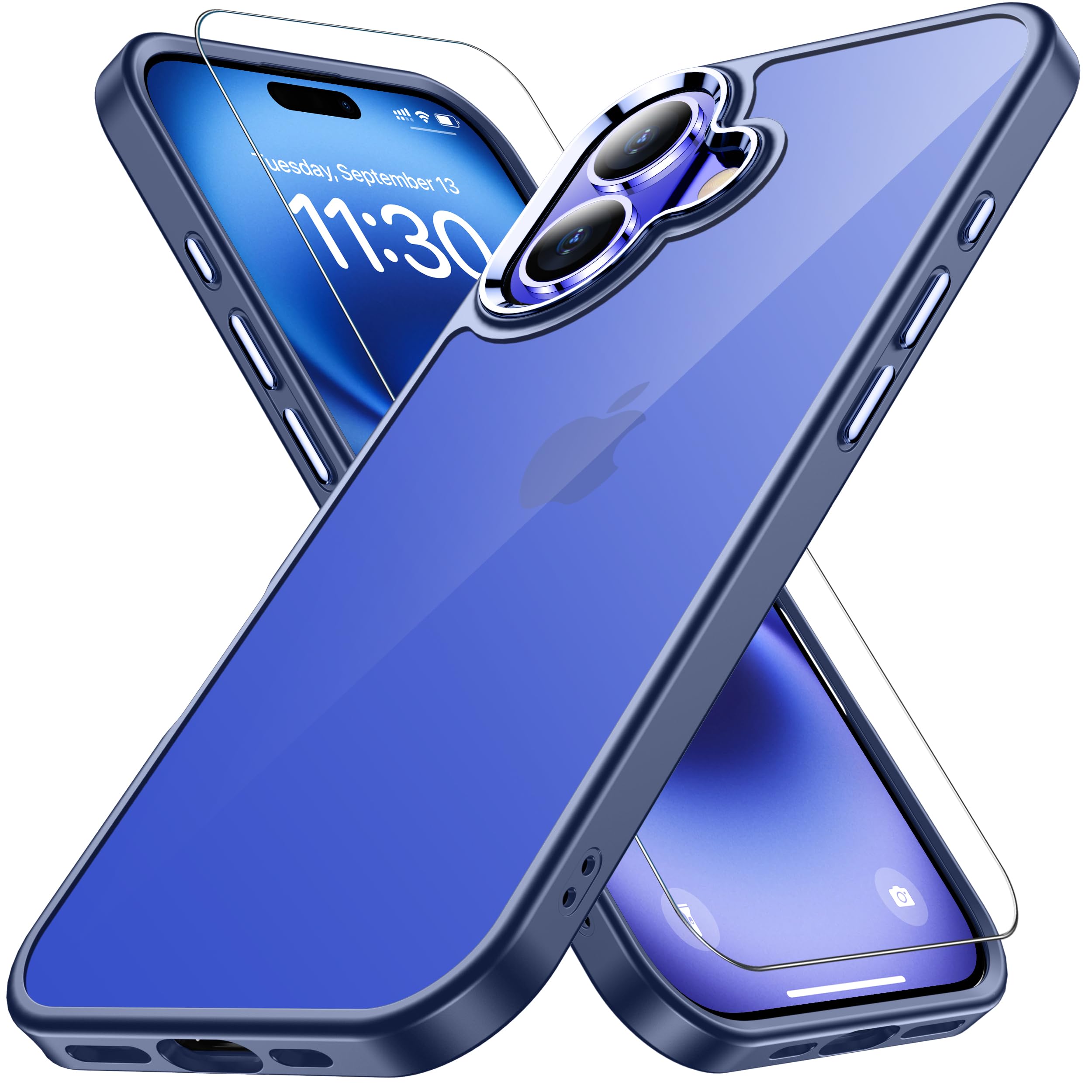 Amazon.co.jp: iPhone16 ケース ブルー 耐衝撃 ガラスフィルム