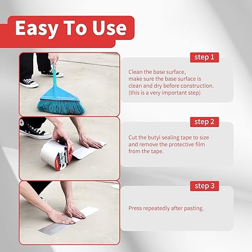 Miniatura 6 de Doppy Cinta impermeable de butilo, cinta de goma de butilo de aluminio de 11.8 pulgadas x 16.4 pies, resistente a los rayos UV, a prueba de fugas,