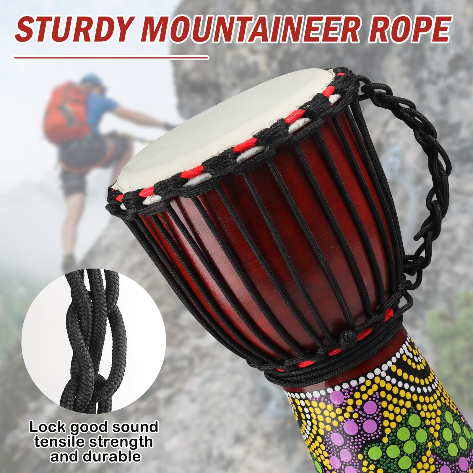 Wood Djembe Drum, 4.5'' x 8''Carved Mahogany African Drums with Goatskin Drumhead, West African Styled Professional Djembe Hand Drum for Kids and Adults Beginners