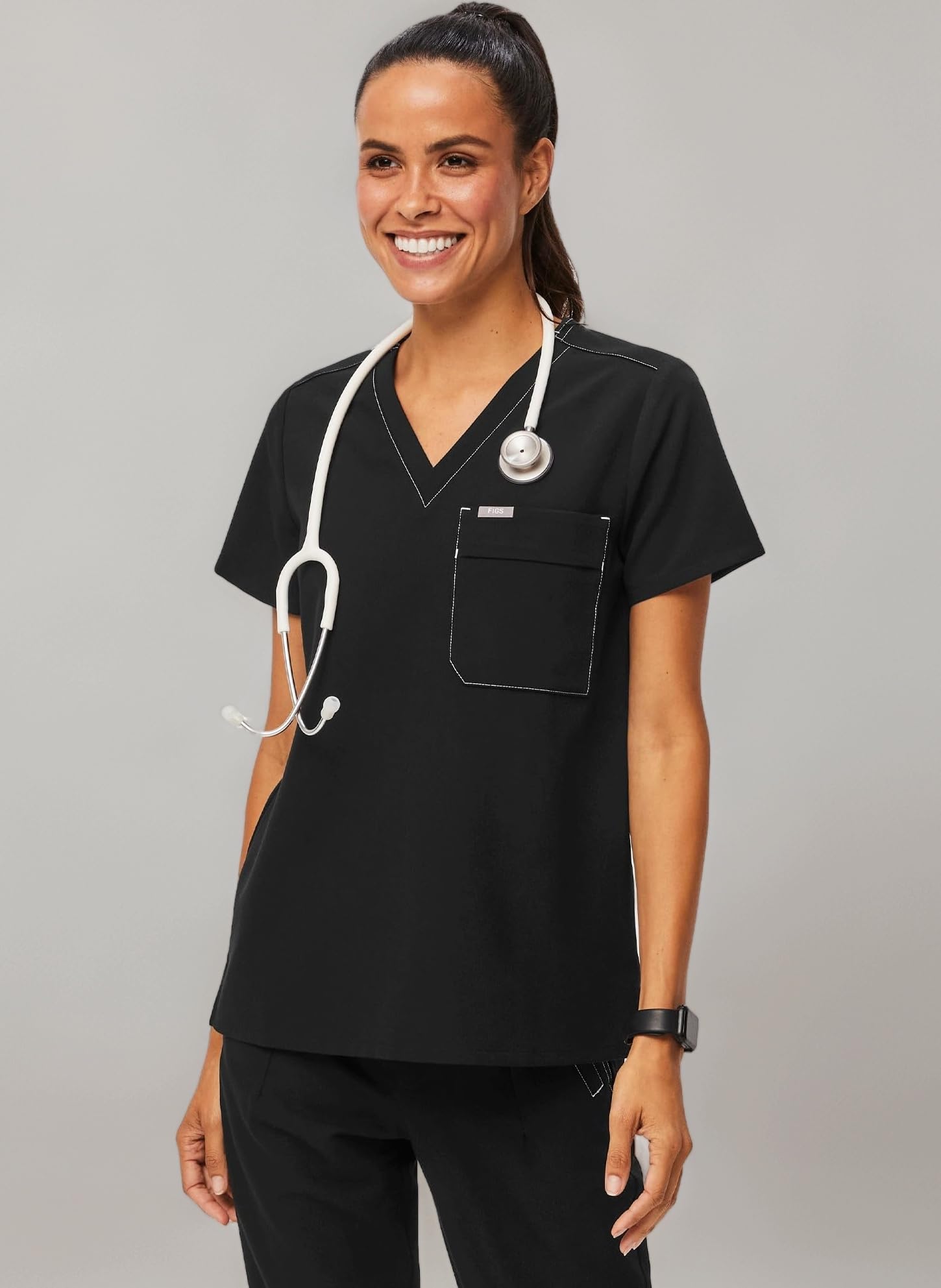 FIGS BEI Cargo Scrub Top for Women โ Classic Fit, V-Neck, 1 Pocket, Anti-Wrinkle, 4-Way Stretch, Moisture-Wicking
