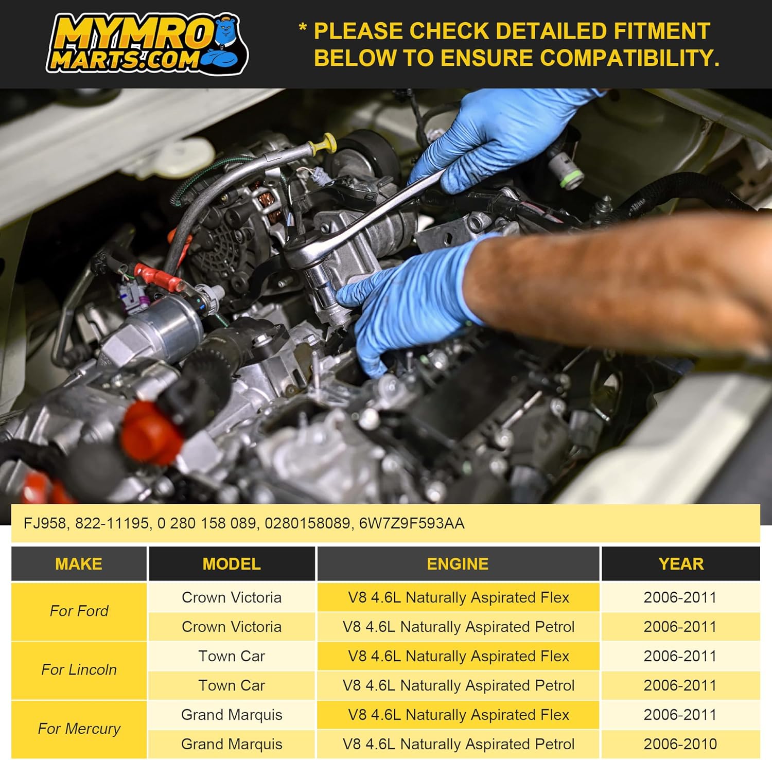 8pcs Fuel Injectors 0280158089 for Ford Crown Victoria 2006-2011 for Lincoln Town Car 2006-2011 for Mercury Grand Marquis 2006-2011, 4.6L