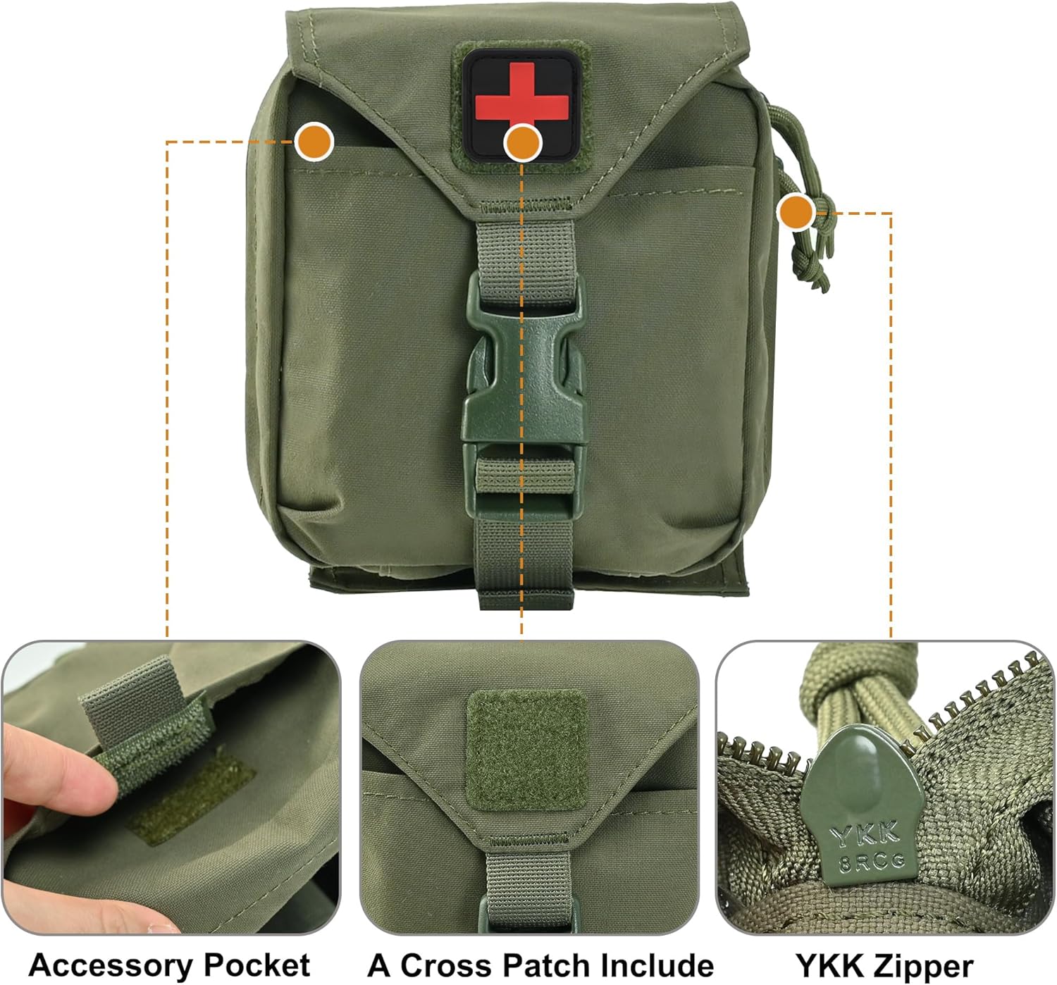 IFAK Pouch Empty, MOLLE Rip Away Medical Pouch with Quick Release Platform and Cross Patch for Tactical Vest and Battle Belt