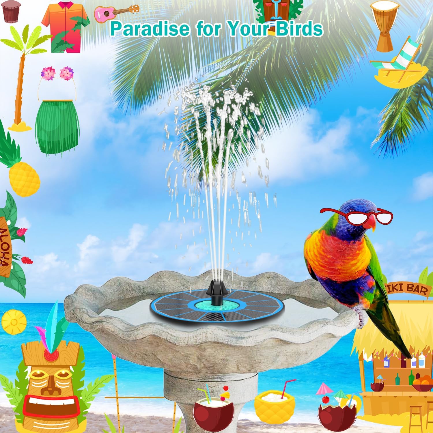 Solar Fountain Cyan Flower, Upgrade 3.5W Solar Bird Bath Fountains, Solar Powered Water Fountain with 7 Nozzles, 4 Fixed Pipes for Hummingbirds, Bird Bath, Garden, Pool, and Pond