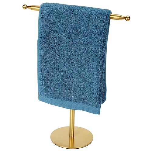 Gold Hand Towel Holder Stand for Bathroom Vanity Countertop Stainless Steel T-Shape Free Standing Towel Rack Stand Towel Bar for Bathroom Kitchen (Gold)
