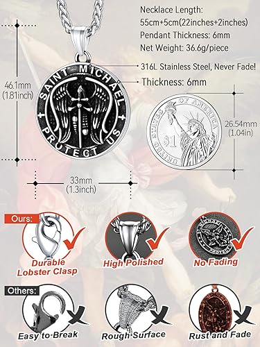 Miniatura 6 de FaithHeart Saint Michael Necklace, Stainless Steel18K Gold Plated St Michael the Archangel Pendant Amulet for Men Women with Gift Packaging