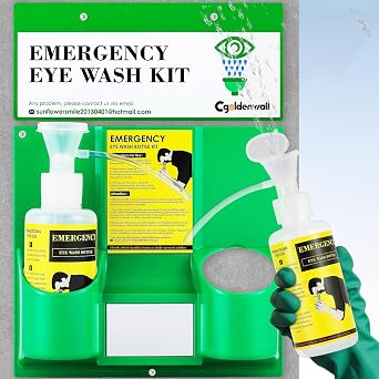 CGOLDENWALL Eye Wash Station Eyewash Stations OSHA Approved, Emergency Eye Wash Kit Portable Wall Mounted, Two 16.9oz Bottles, with Mirror&Emergency Sign, NO Solution