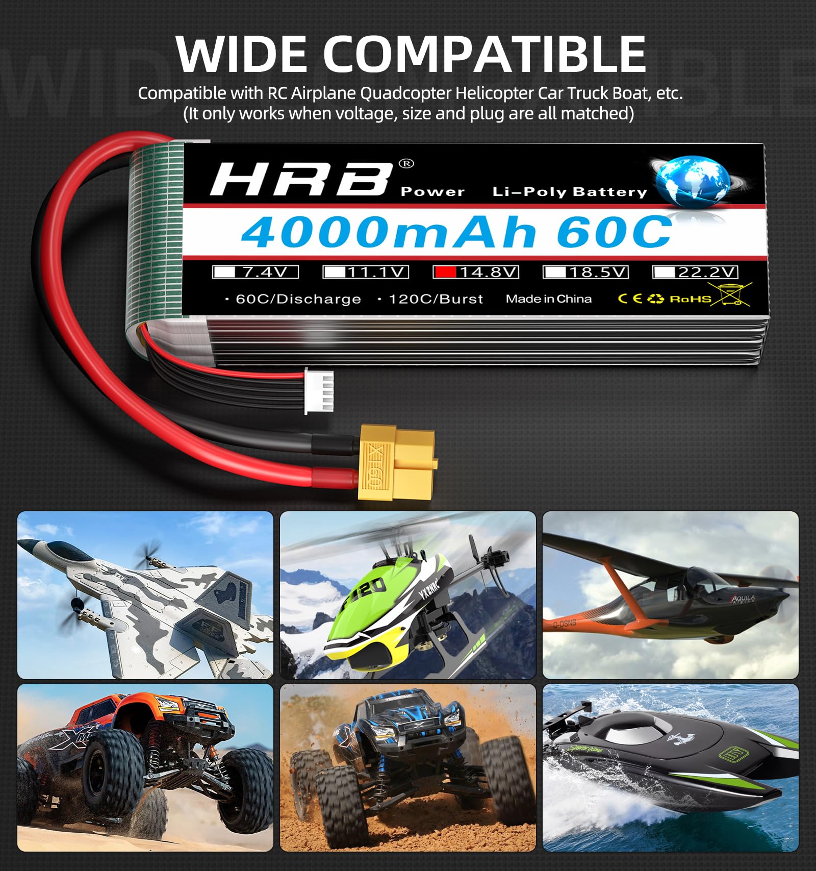 Amazon.co.jp: HRB 4S リポバッテリー XT60 4000mAh 60C 14.8V RC リポ