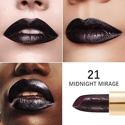 Miniatura 8 de Oulac Lápiz labial negro metálico para mujer, color de labios de alto impacto con fórmula cremosa hidratante, vegano y libre de crueldad, lápiz