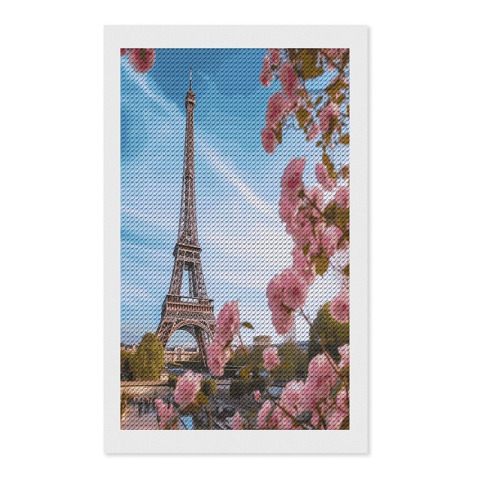 Paris Eiffel Tower with Flowers Diamond Painting Kits for Beginners DIY Diamond Art Kits for Adults Full Drill Round Diamond Dot Gem Art Painting Fun DIY Crafts for Home Kitchen Wall Decor Gift 12"x20