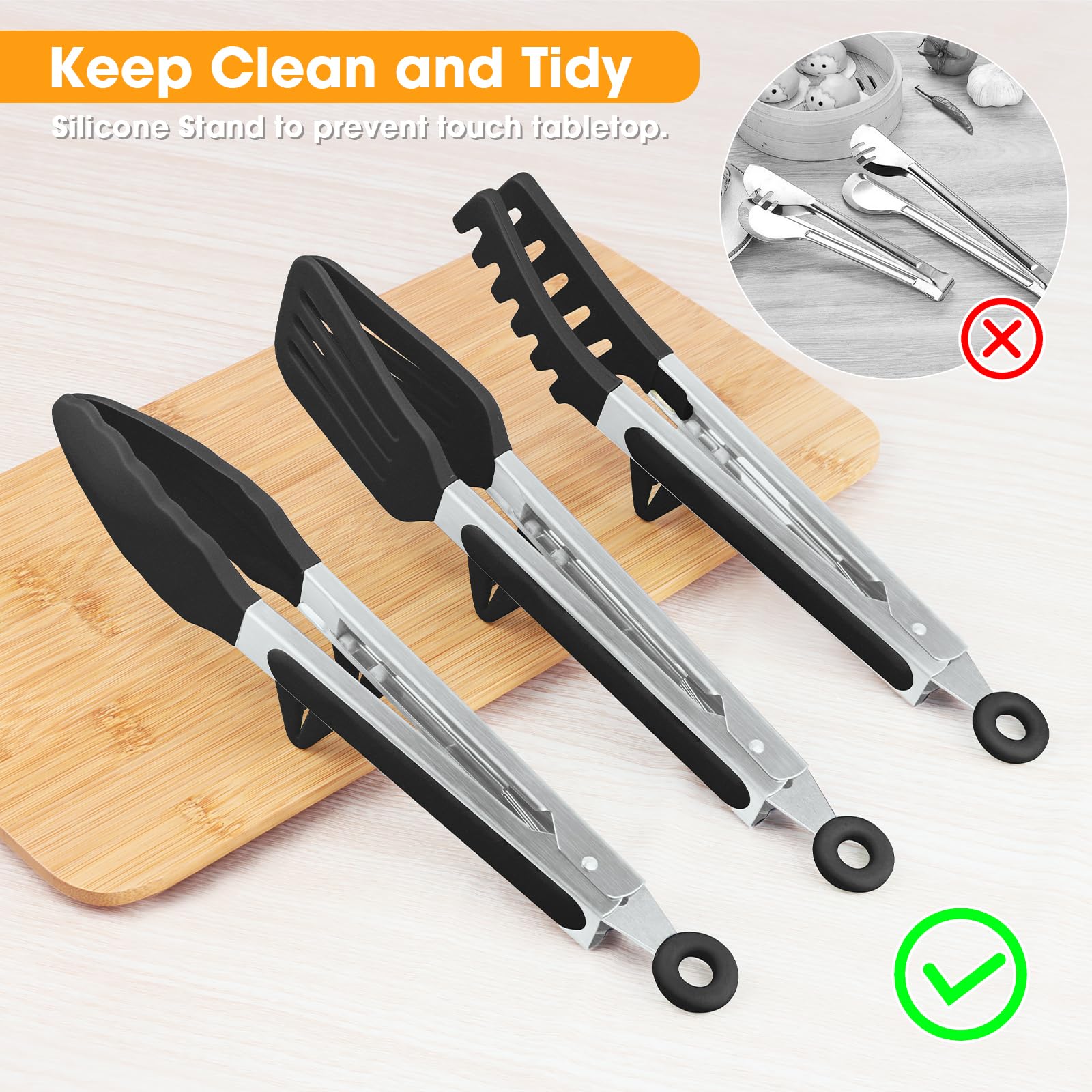 Set Pinze Da Cucina In Acciaio Inox - 3 Pezzi - Con Punta In Silicone - Per Grigliate E Pasta