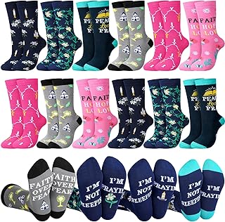 12 Pairs Christian Socks for Women Religious Faith Socks Bulk Inspiration Bible Jesus Biblical Sock Catholic Scripture Crosses Appreciation Gifts for Operation Christmas Church Pastor Birthday