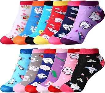 12 Pairs Women Teeth Socks Dentist Gift Dental Assistant Gift Oral Hygienist Stuff Novelty Teeth Ankle Sock for Dentist Stocking Stuffer