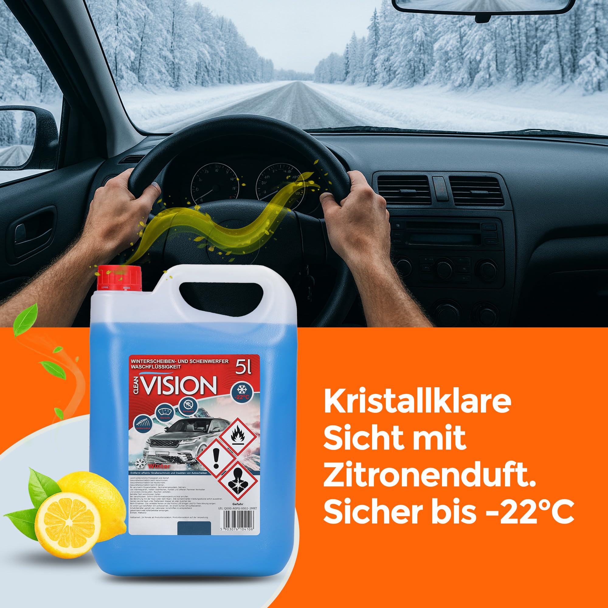 Scheibenfrostschutz –22 °C, 5 L gebrauchsfertig – Winter Scheibenreiniger & Frostschutzmittel für Scheibenwaschanlage – klare Sicht für Auto, PKW, LKW & Scheinwerfer 6 x 5 L