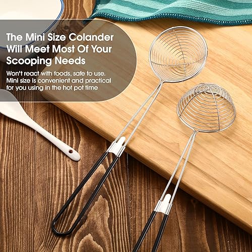 Miniatura 6 de Geiserailie 12 Piezas 6 Piezas Kit de Olla Caliente Coladores Cucharas de Acero Inoxidable 2.5 Pulgadas Mini Colador Araña Espumadera Cuchara de