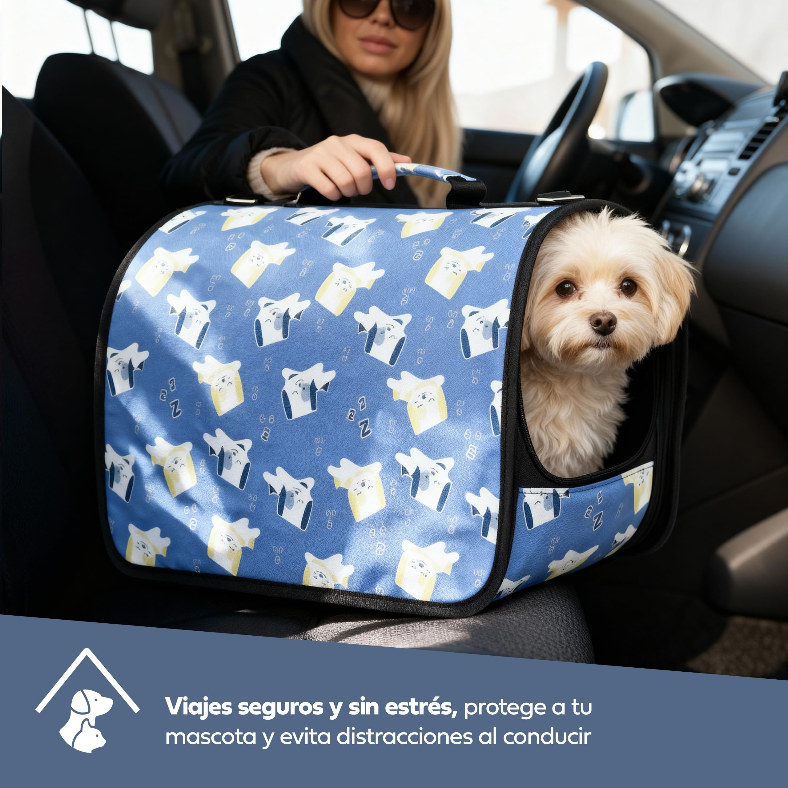 Transportin Perro de Tela Pequeño Mediano Plegable Bolsa Mochila Transportín Gato Grande Bolso Conejo Mascotas – Set con Plato y Manta Viaje