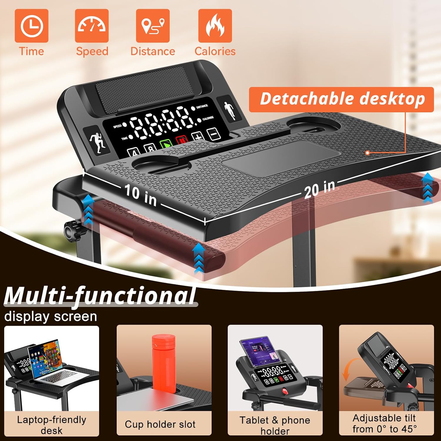 Foldable Walking Pad Treadmill with 12% Incline for Home Small, 3.5HP Under Desk Quiet Treadmill with Handle Bar, Compact Running Machine for 350 Lbs Capacity image 2