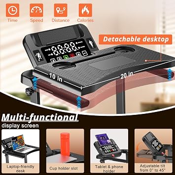 Walking Pad Treadmill with Desk Workstation, 12% Incline Treadmills for Home Office, 350lbs Capacity, 3.5HP