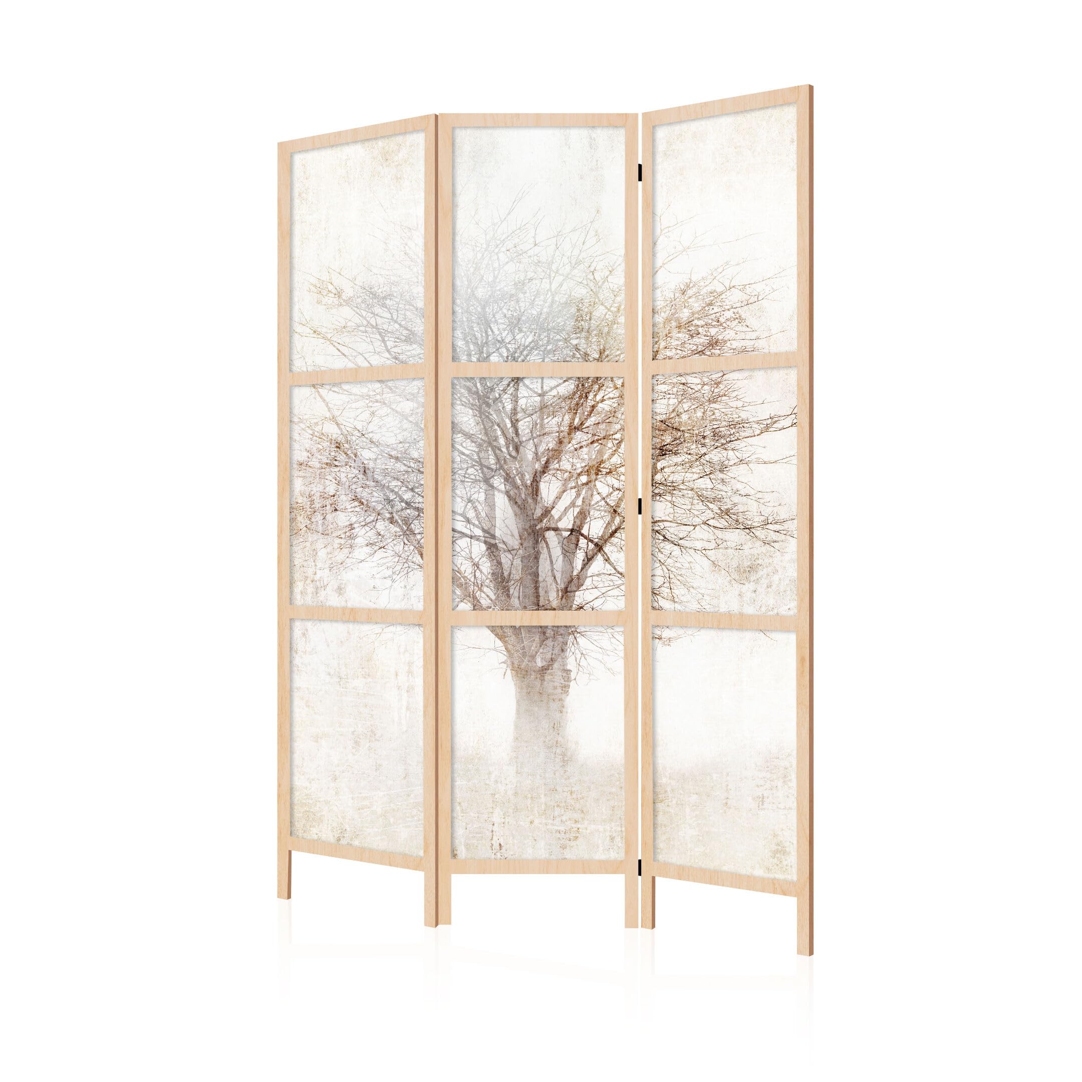 Paravent Intérieur à Simple Face - 3 Panneaux - Separateur de Pieces de Style Japonais - Cloison de Separation pour Chambre à Coucher et Salon - Motif Forêts - 135x172 cm