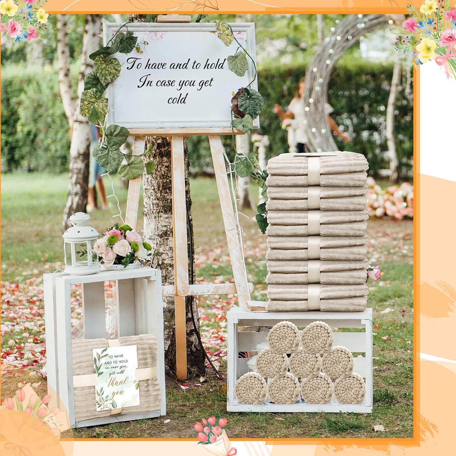 Buryeah 12 Pcs Wedding Flannel Fleece Throw Blanket Bulk with Thank You Card and Ribbon, 50 x 60 in Oeko-TEX Standard 100 Certified Blankets Outdoor Wedding, Guest Party Souvenirs (Khaki) - Image 7