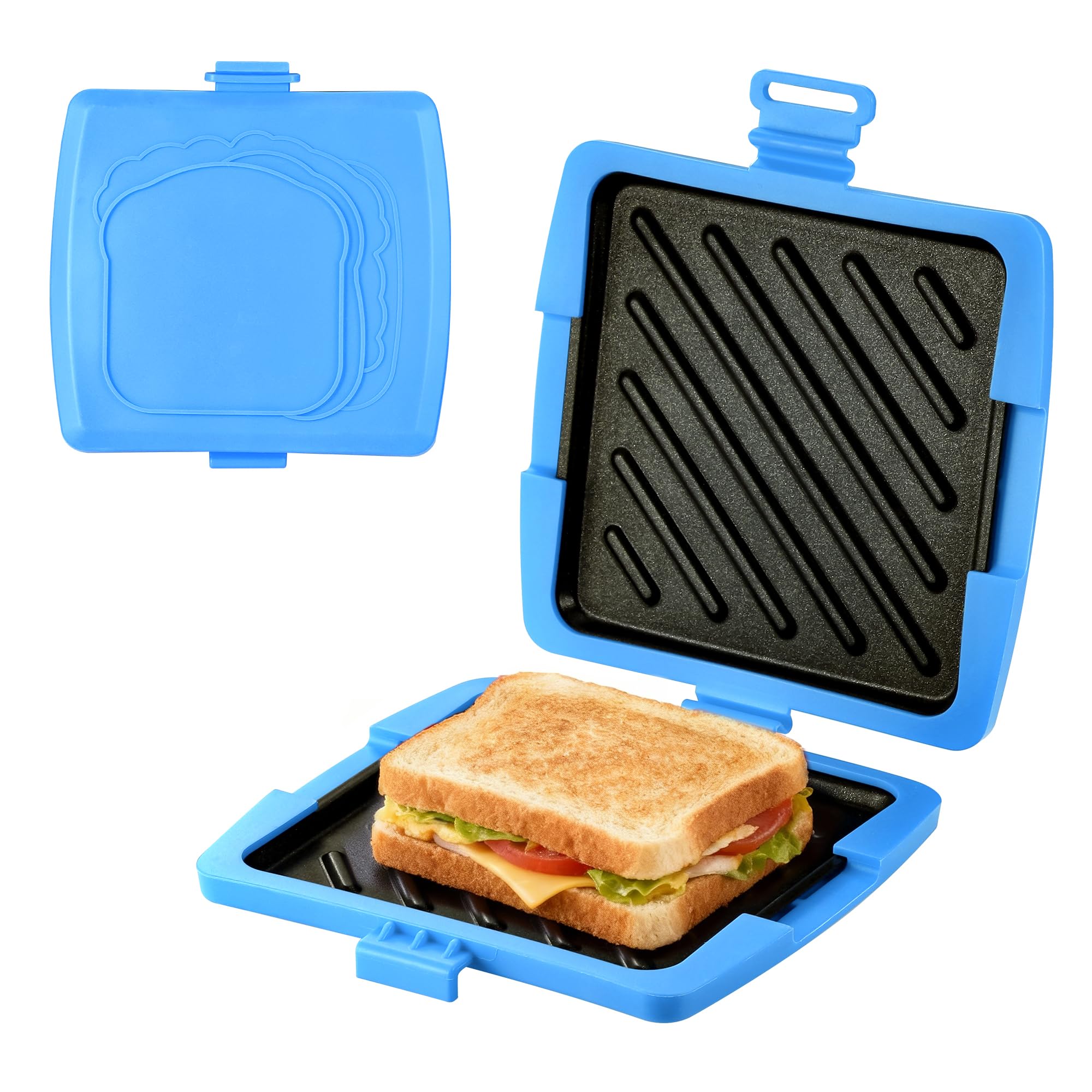 Sandwichera Microondas, Tostadora de Sándwiches 16 x 16cm, Sandwichera para Microondas con Platos Desmontables y Band de Silicona, Sandwich Maker para Paninis Sándwiches Bacon