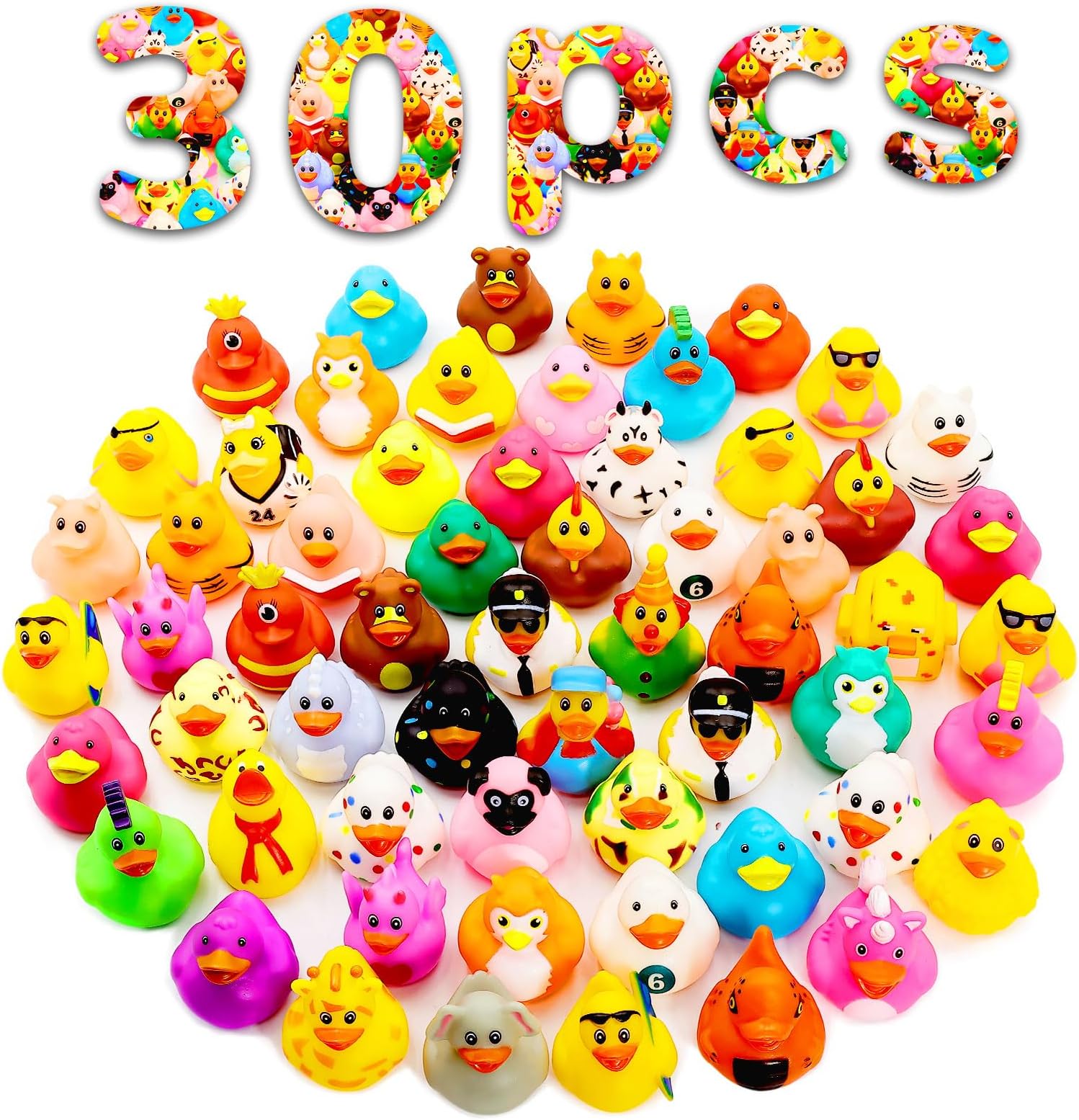 30 Pack Rubber Ducks for Jeeps 2.3 Inch Bulk Floater Jeeps Ducks for Ducking Assortment Rubber Duckies for Kids Baby Bath Toys Birthday Gifts Christmas Party Favors Summer Beach Pool Activity