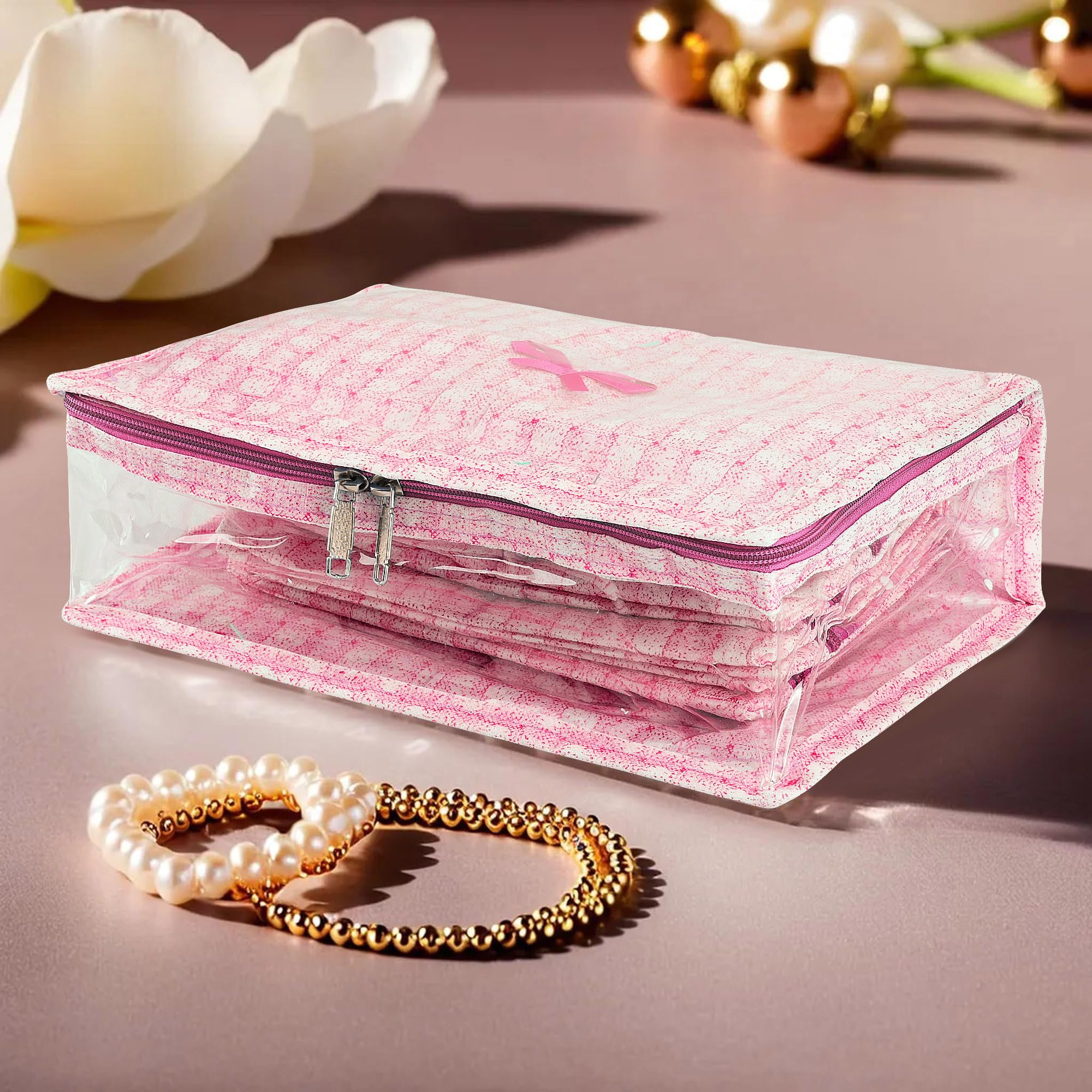 Kuber Industries Makeup Storage Bag | Vanity Box for woman | Laminated Watch Organizer | Cosmetic Storage Kit| 13 Pouch Jewellery Storage Bag | Check-Design | Pink