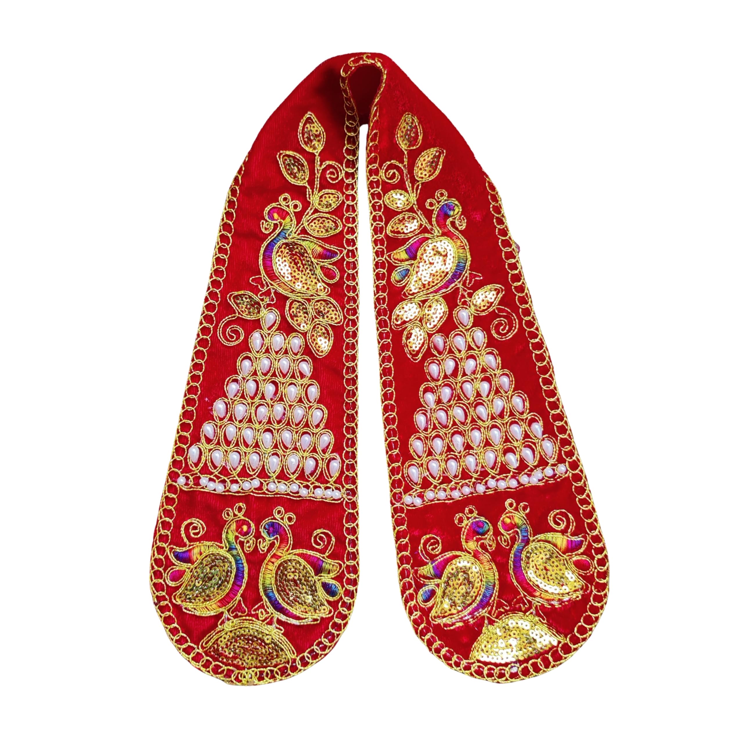 PUNYATVA Ganpati Shela with Moti Design (Red), Khes, Patka, Uparna Vastra for Gauri Ganpati, Ganesh Chaturthi, Varalakshmi Vratam, Navratri, Durga Puja, Decoration Accessories for Idols, God Dress