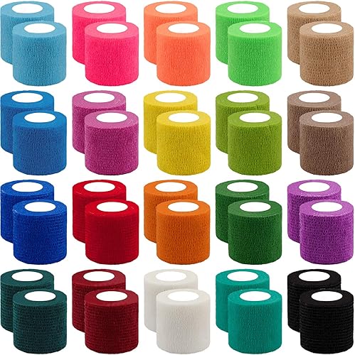 BQTQ 40 rollos de vendajes autoadhesivos de 2 pulgadas, cinta autoadhesiva para esguinces de hinchazón de muñeca y tobillo (20 colores)
