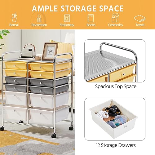 Miniatura 8 de Yaheetech Carrito de almacenamiento con ruedas de 12 cajones, organizador multiusos, móvil, carrito de almacenamiento, herramientas para álbumes de