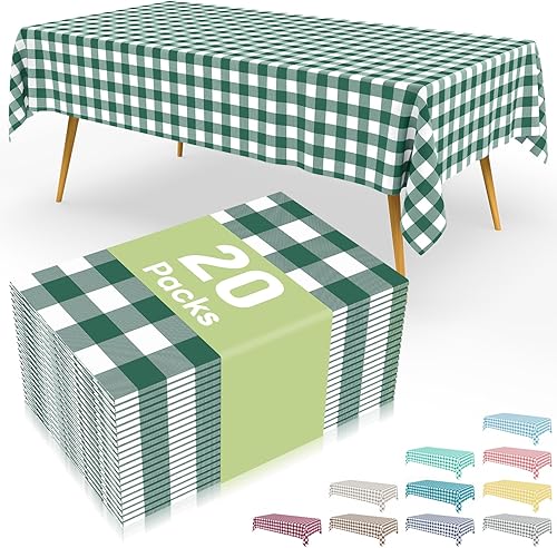 Miniatura 22 de Smiry Paquete de 8 manteles desechables a cuadros, mantel de plástico impermeable de 54 x 108 pulgadas, manteles rectangulares a cuadros caqui y