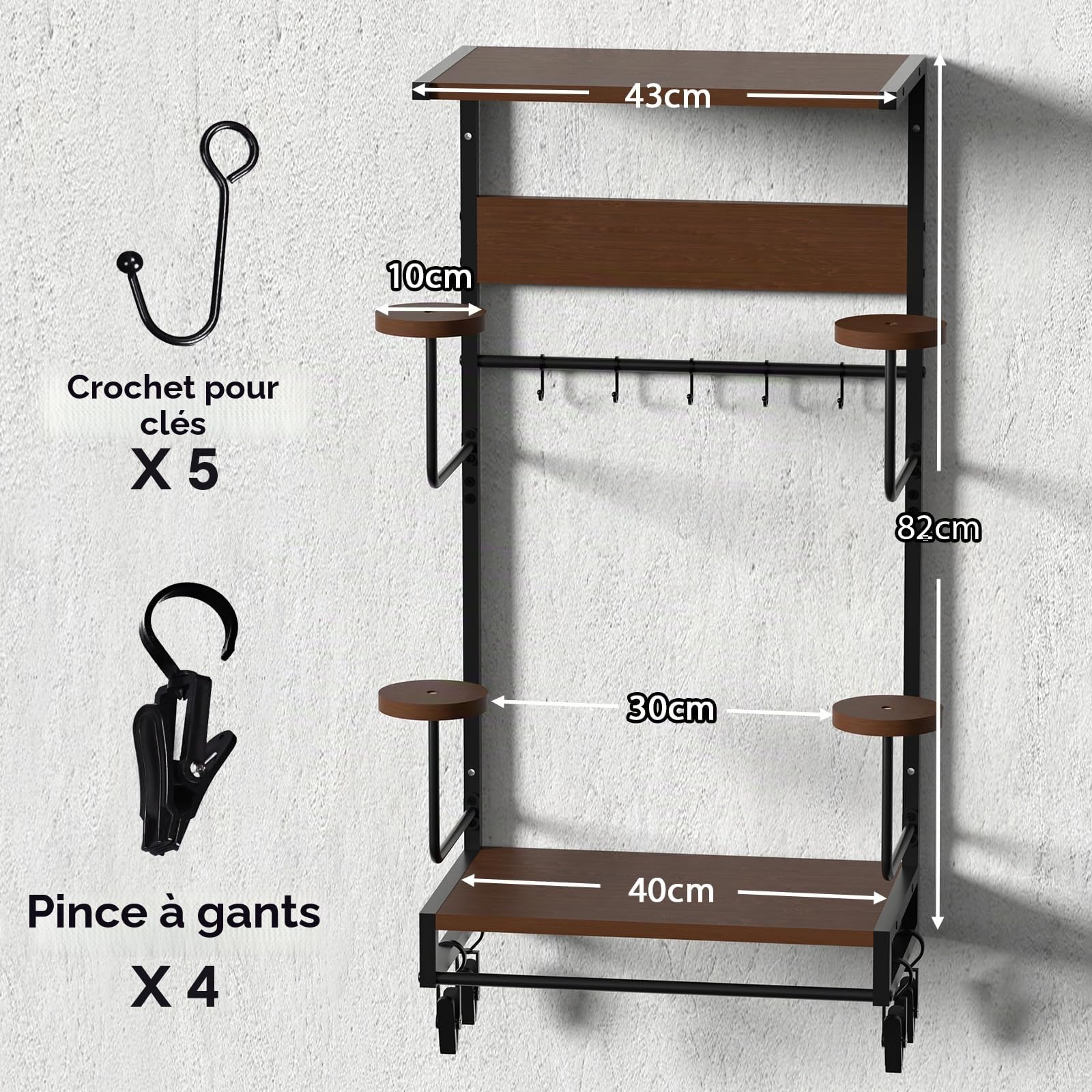 Support Casque Moto, Porte Casque Moto Mural pour Accrocher Le Casque et la Veste de Moto au Mur,Avec des planches en bois doubles，pour ranger vos accessoires de moto