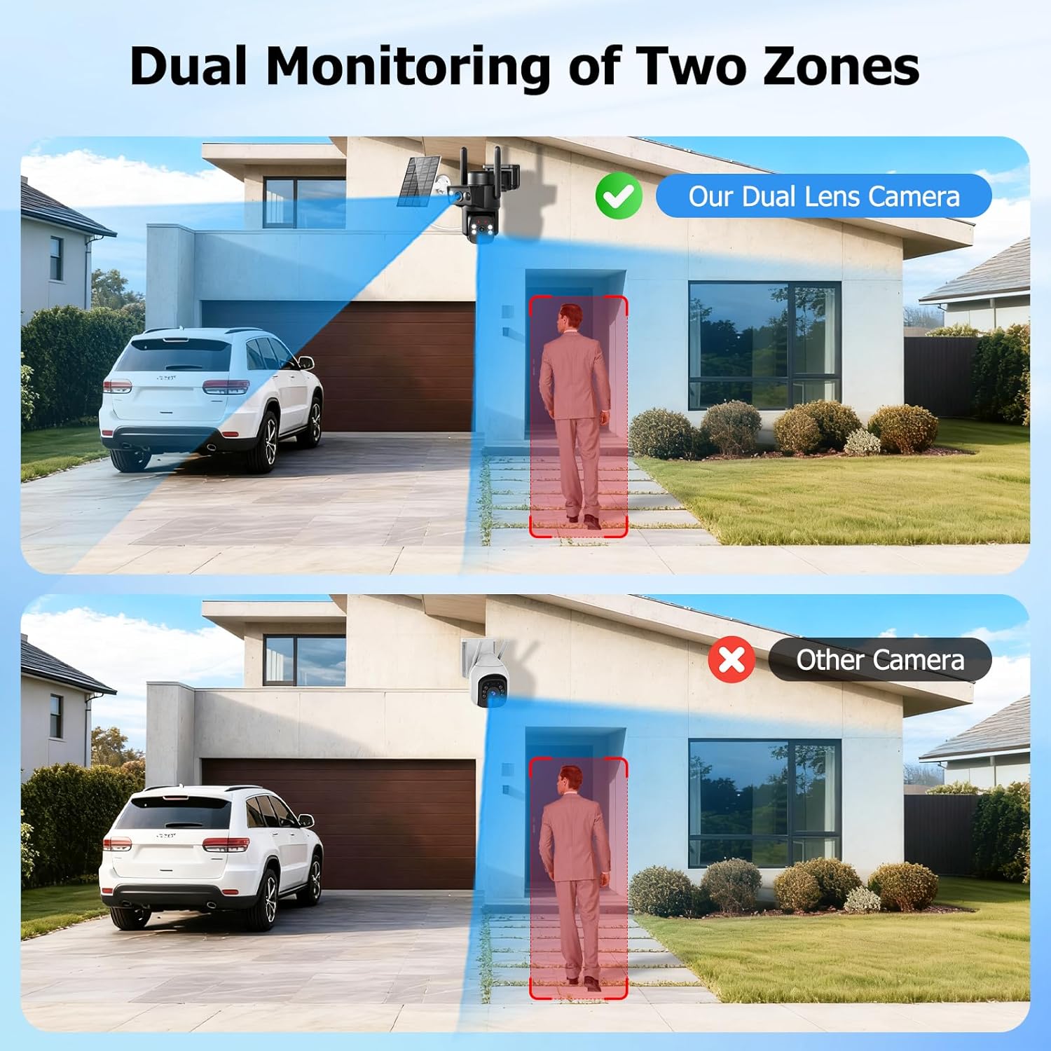 Dual Lens Solar Security Cameras Wireless Outdoor, 360° View Pan/Tilt Home Security Camera with 6MP Color Night Vision, 5GHz/2.4Hz WiFi 6, PIR Motion Detection, Spotlight Siren, 2-Way-Audio - Image 3