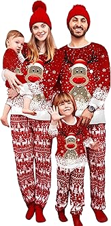 Cysincos Family Matching Christmas Pajamas Set Xmas Pjs Set Soft Long Sleeve Holiday Sleepwear Outfits for Women Men Couples