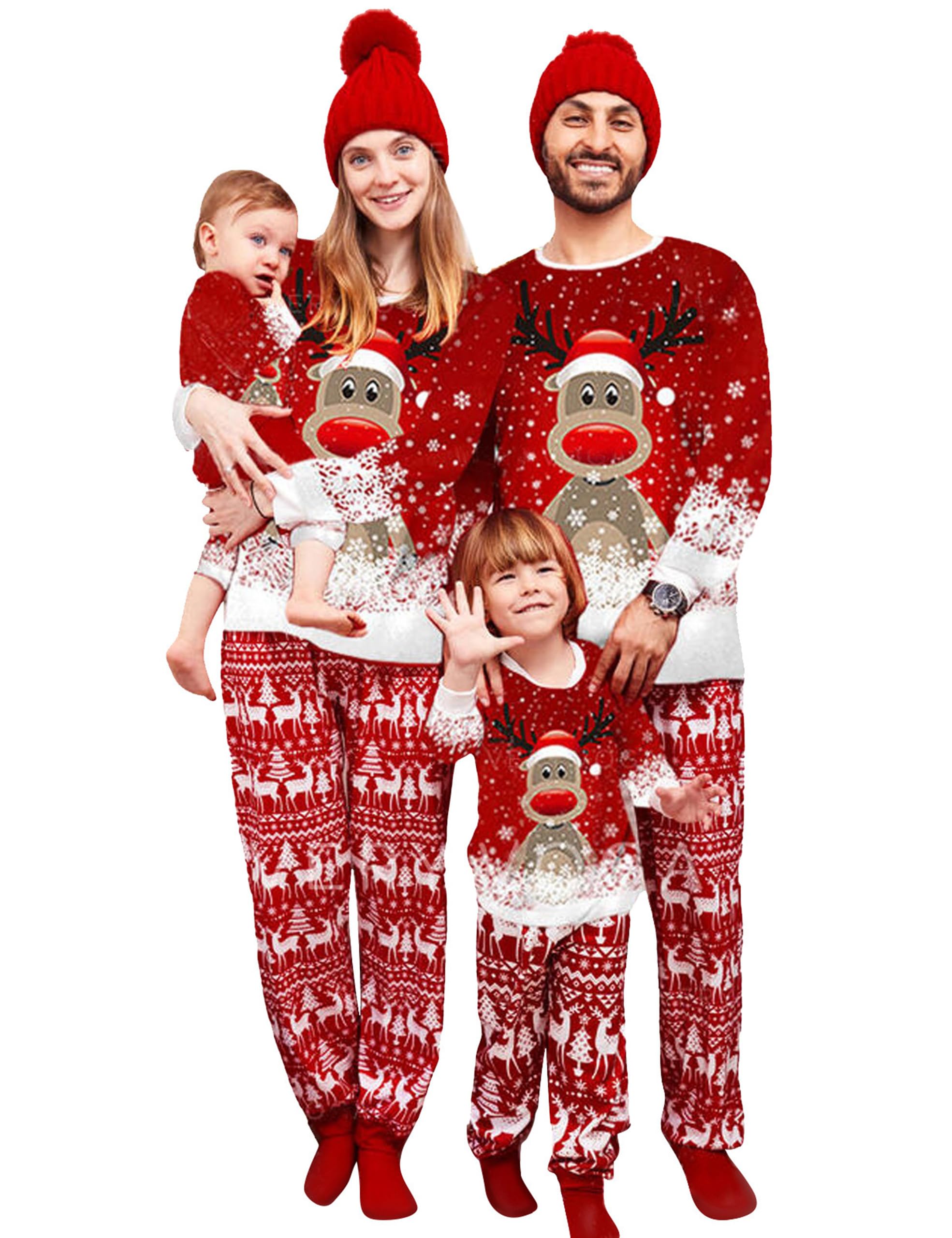 Cysincos Family Matching Christmas Pajamas Set Xmas Pjs Set Soft Long Sleeve Holiday Sleepwear Outfits for Women Men Couples