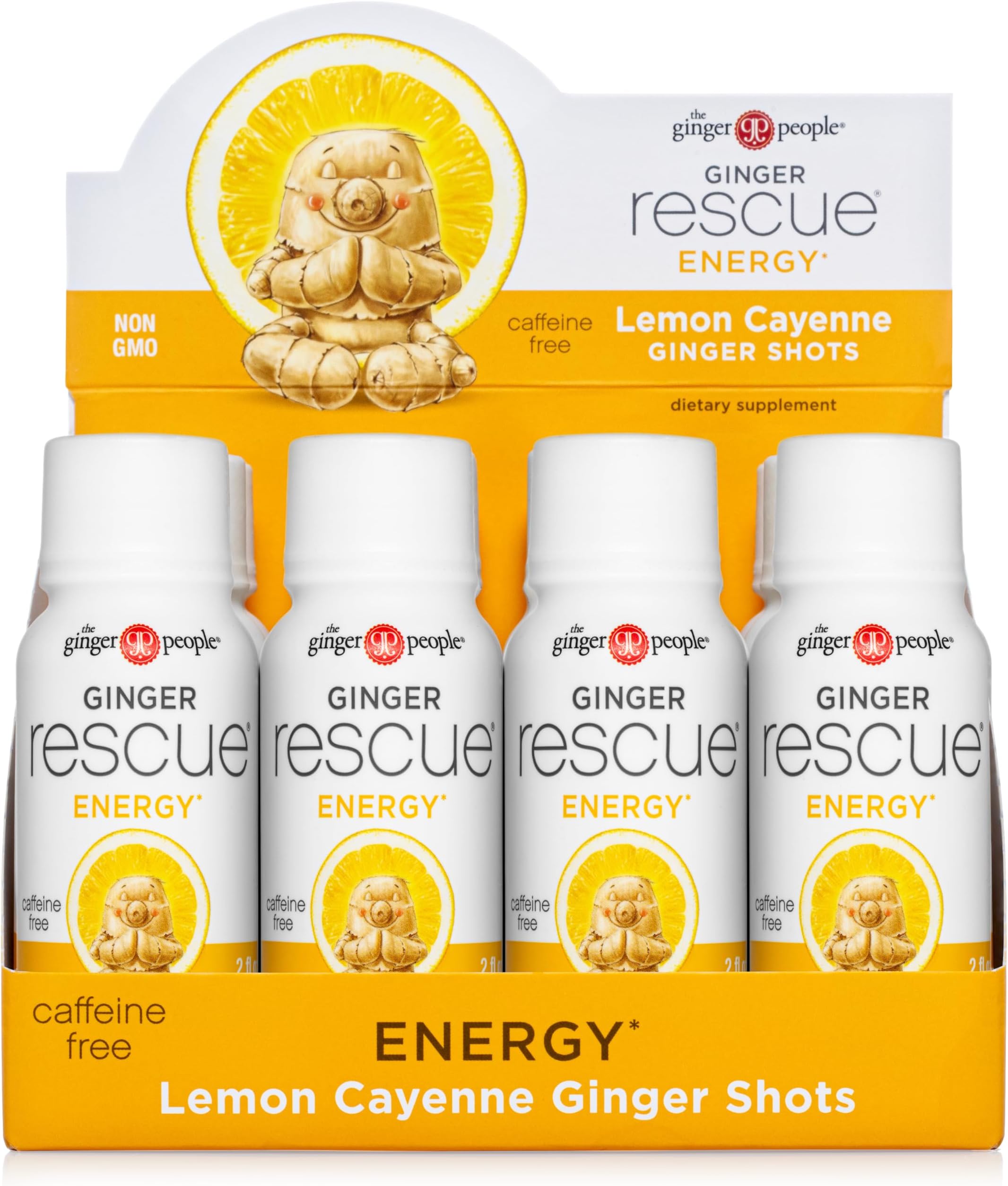 The Ginger People Rescue Shots - Energy Boosting, Caffeine Free Energy, Digestive Heath, Lemon & Cayenne Flavor, 2 Fl Oz (Pack of 12)