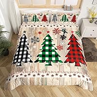 Vista 8 de Juego de funda de edredón con diseño de ciervo de cabaña, tamaño twin, juego de ropa de cama rústica de tablón de madera de árbol de Navidad