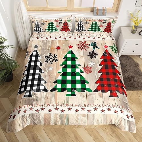 Miniatura 10 de Manfei Juego de funda de edredón de Navidad, tamaño King, funda de edredón de árbol de Navidad con 2 fundas de almohada, juego de ropa de cama de