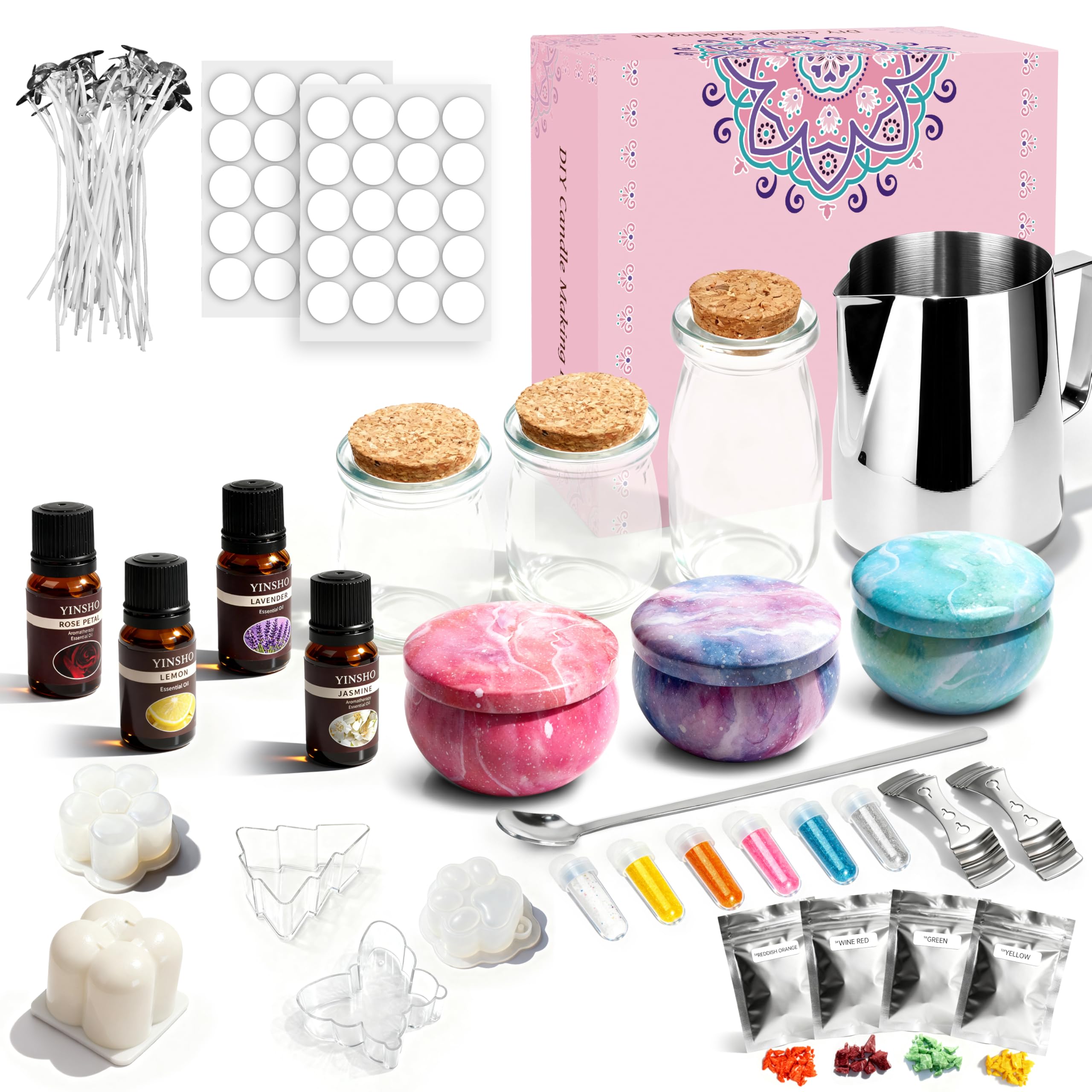 JONRRYIN Set di candele fai da te con cera di soia da 490 g, pentola da fusione, candela fai da te, kit regalo per adulti e principianti