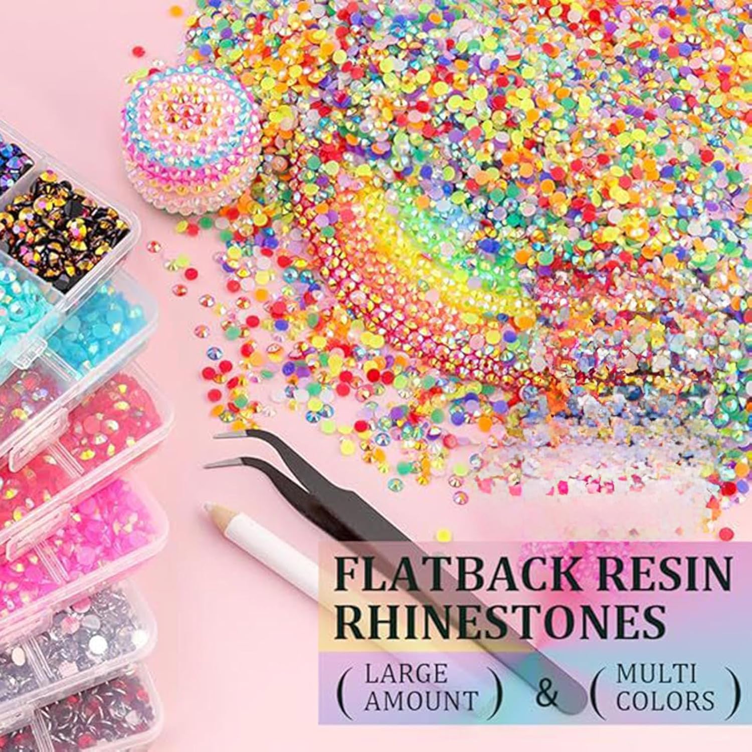 Lot de 32 000 Strass en Résine Bedazzling Kit - 40 Couleurs 3 mm Strass Ongle Nail Art - Diamants en Cristal À Dos Plat Stras À Dos Plat pour Travaux Manuels, Pour Vêtements, Chaussures (42 Couleurs)