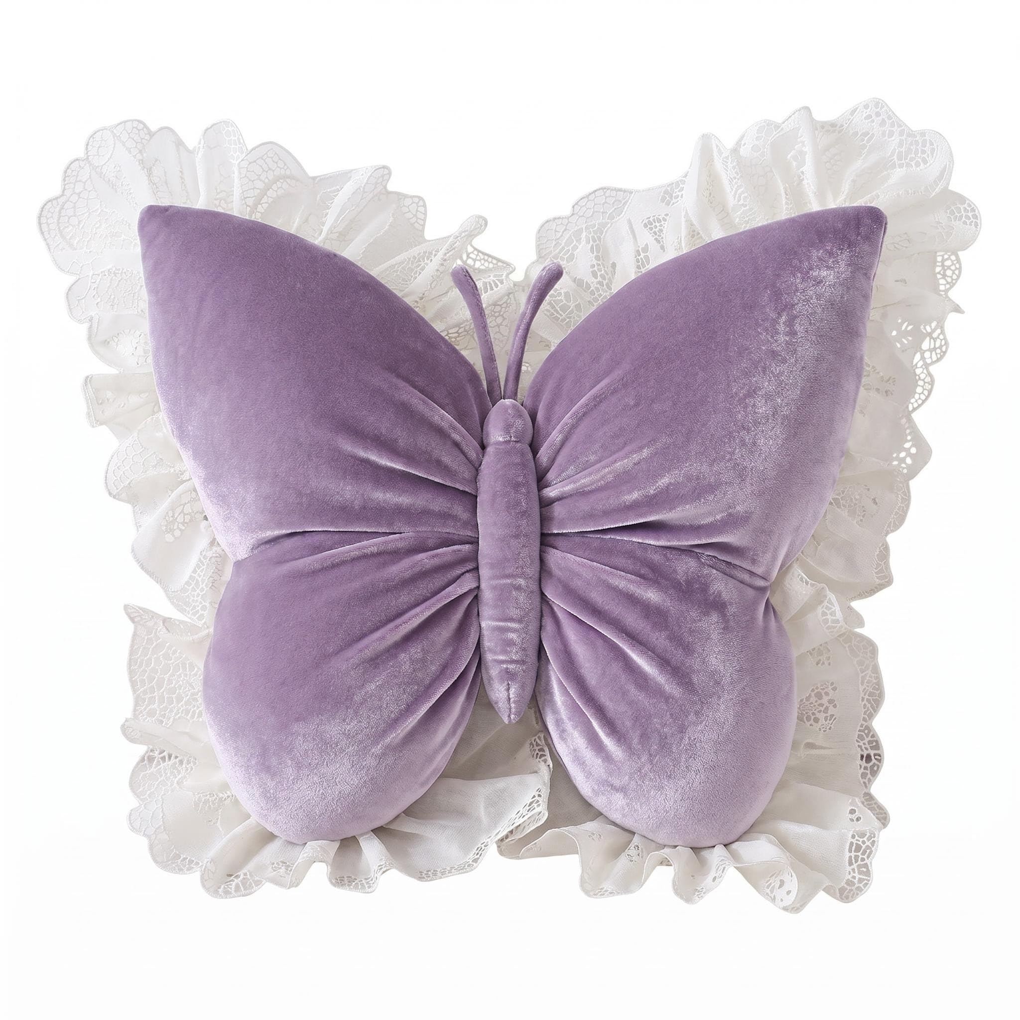CutitiUU 50x45 CM Butterfly Lace Throw Pillow Waist Butterfly Lace Cushion Sofa Cushion,Soft and Fluffy Floor Cushion Cute Stuffed Plush For Sofa Bedroom Couch Car Sea (Purple)