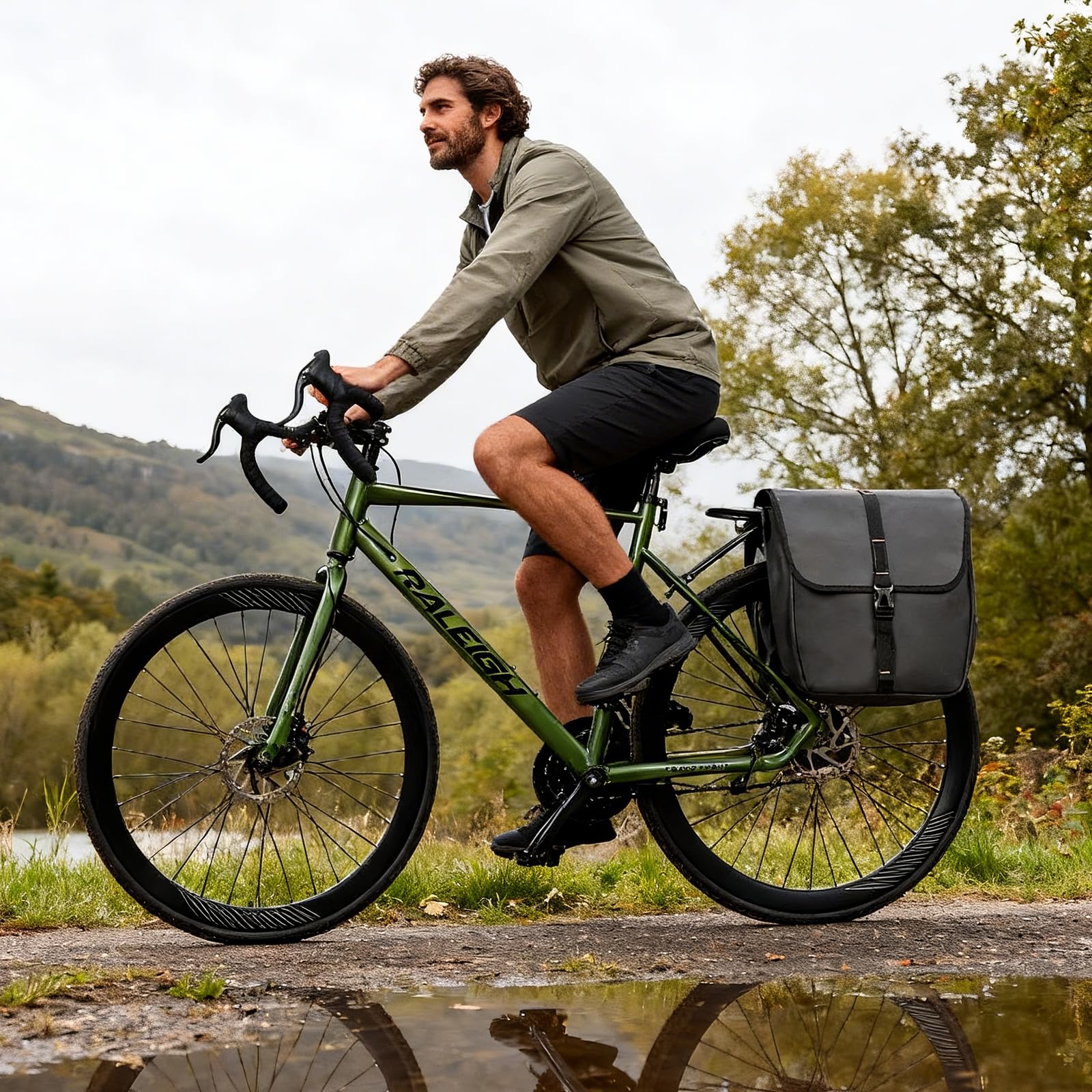 Fahrradtaschen für Gepäckträger 20L mit Tragegriff, 𝟔𝟎𝟎𝐃 Oxford-Gewebe 100% Wasserdicht Gepäckträgertasche, Fahrradtasche Gepäckträger Hinten für Fahrradpendler, Touren, Schwarz